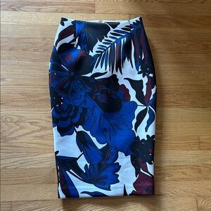 Ted Baker London Blue Floral neoprene Darle woodblock print Pencil Skirt tb 1